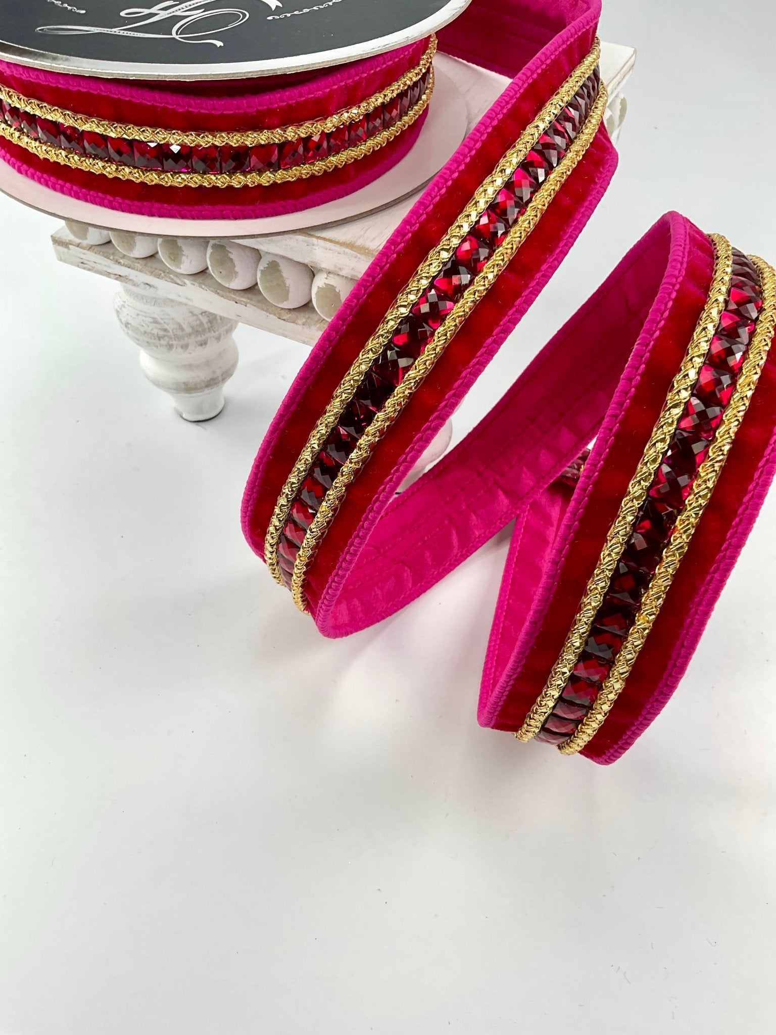 Dark pink velvet jewelry gemstones 1.5” farrisilk wired ribbon - Greenery MarketRibbons & TrimRG250-08