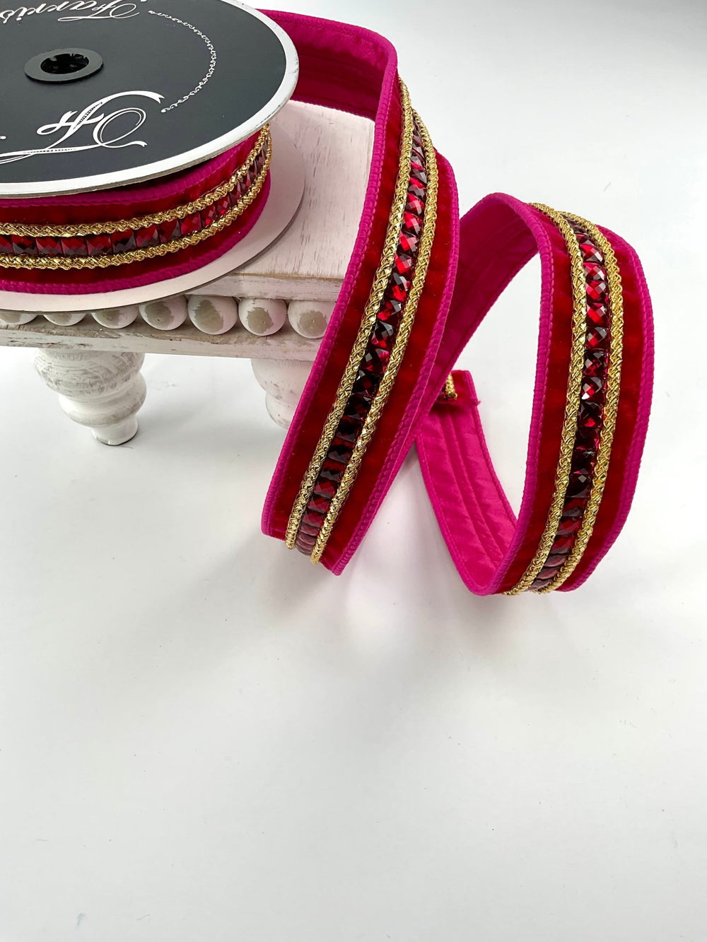 Dark pink velvet jewelry gemstones 1.5” farrisilk wired ribbon - Greenery MarketRibbons & TrimRG250-08