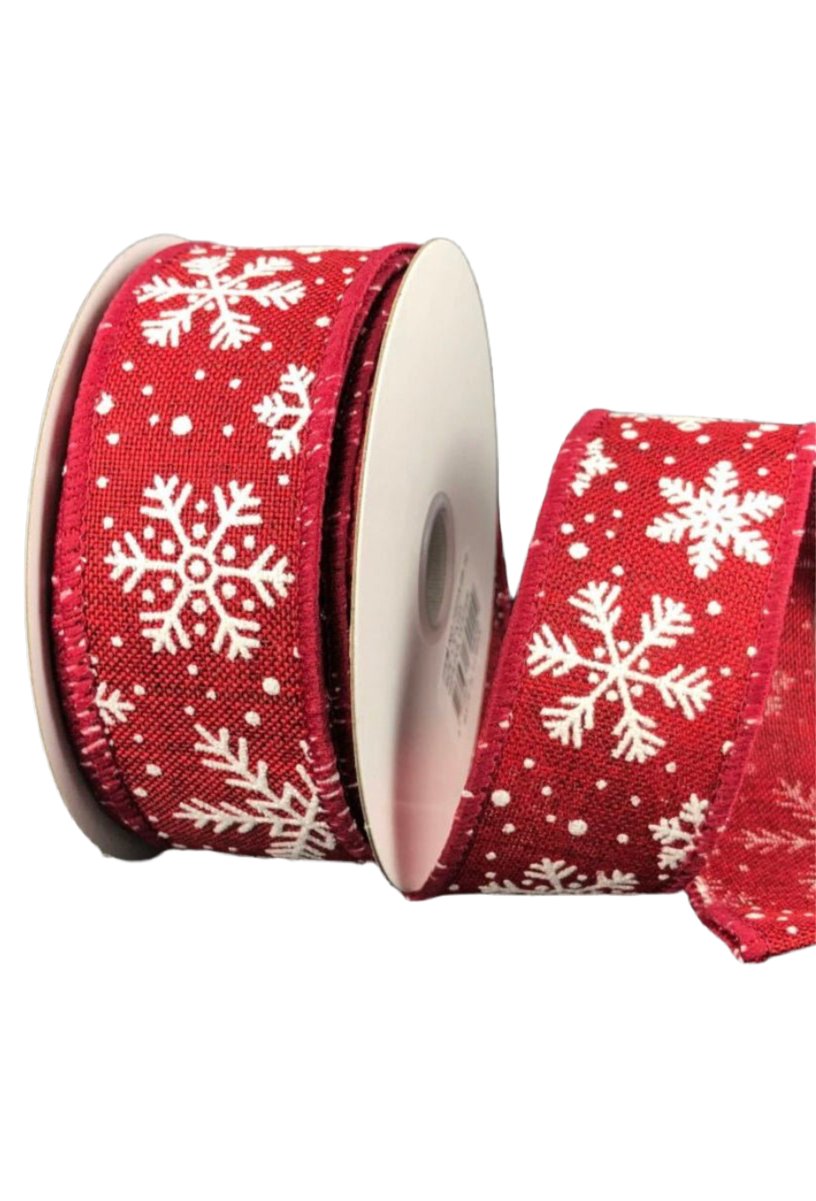 Dark red and white snowflakes wired ribbon , 1.5" - Greenery MarketRibbons & Trim72215-09-10