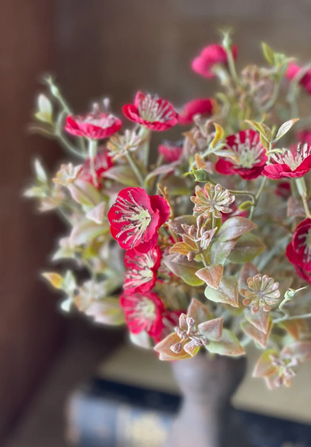 Dark red blooms and greenery bush - Greenery Marketartificial flowersFG5473