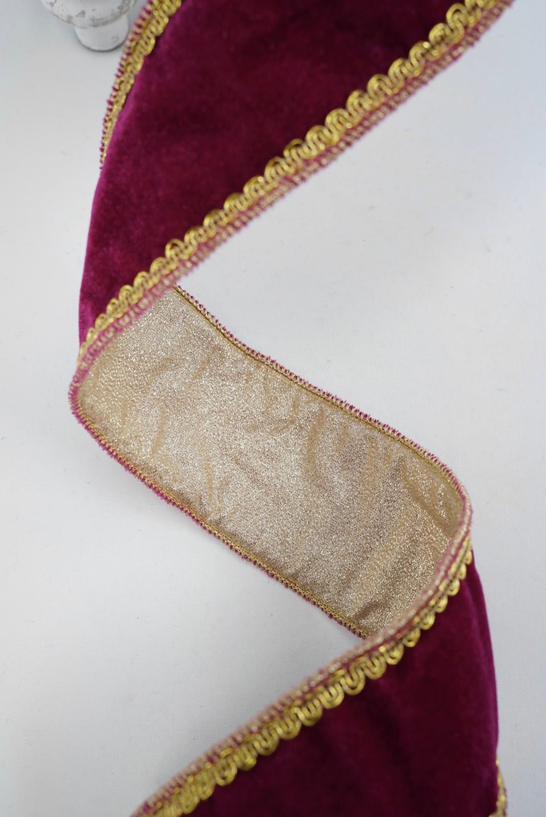 Deep Pink Wine & Gold Velvet With Trim Ribbon - 2.5" - Greenery MarketRibbon208163