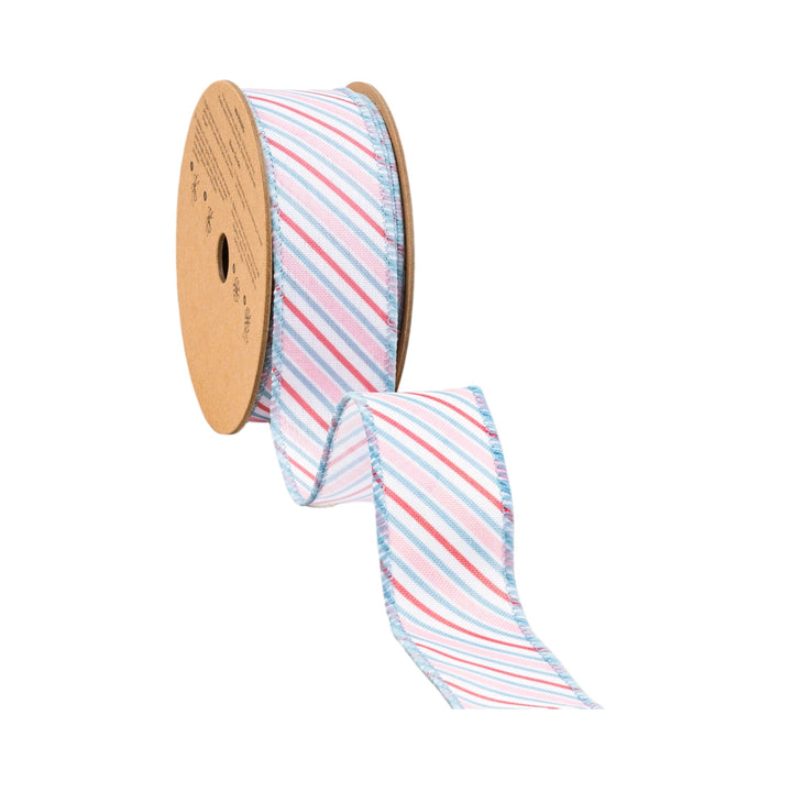 Diagonal Pastel Stripes on White Wired Ribbon - 1.5" - Greenery MarketWired Ribbon4013W-003-38E