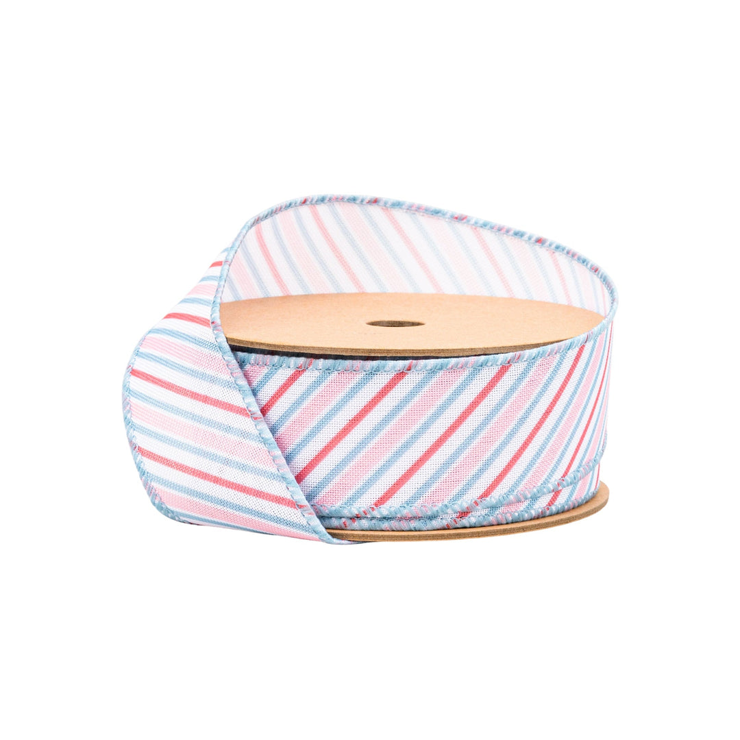 Diagonal Pastel Stripes on White Wired Ribbon - 1.5" - Greenery MarketWired Ribbon4013W-003-38E