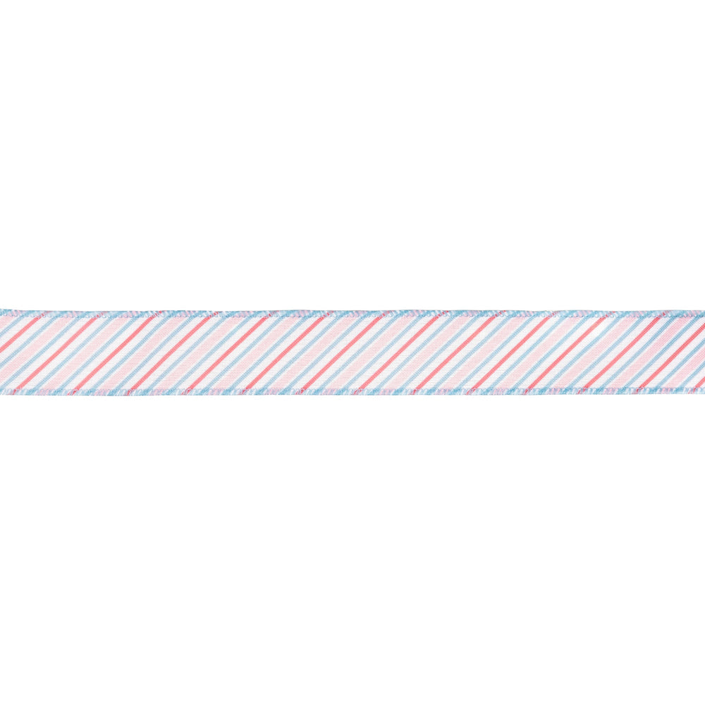 Diagonal Pastel Stripes on White Wired Ribbon - 1.5" - Greenery MarketWired Ribbon4013W-003-38E