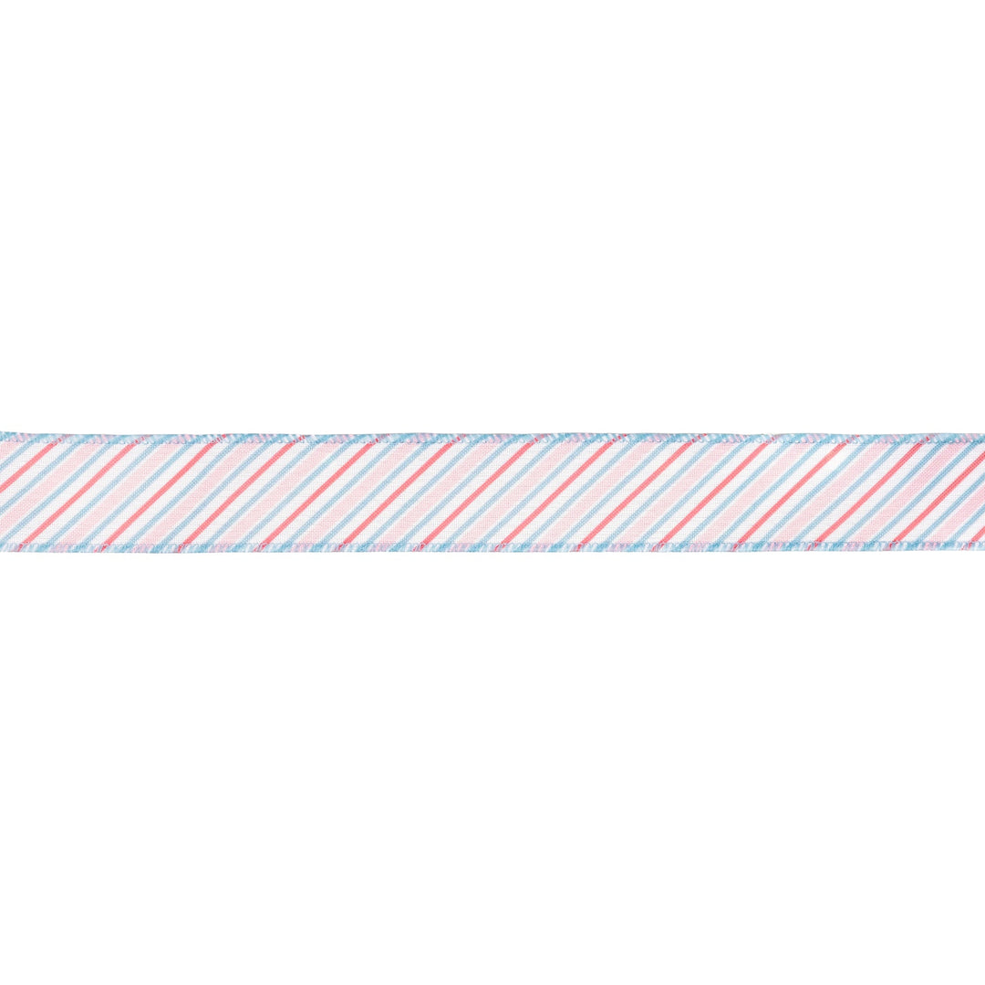 Diagonal Pastel Stripes on White Wired Ribbon - 1.5" - Greenery MarketWired Ribbon4013W-003-38E