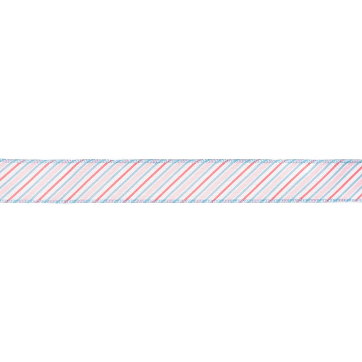 Diagonal Pastel Stripes on White Wired Ribbon - 1.5" - Greenery MarketWired Ribbon4013W-003-38E