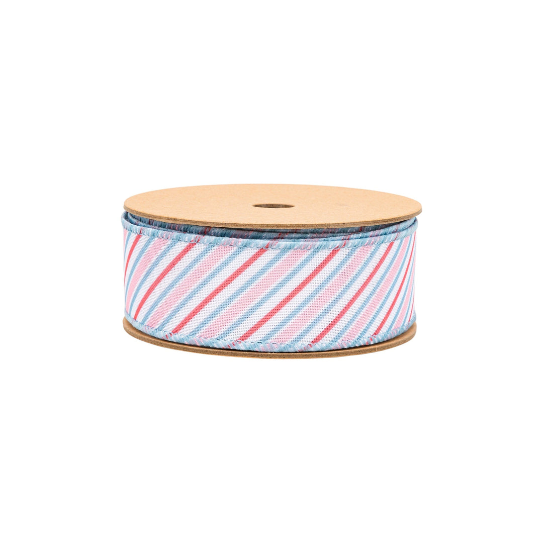 Diagonal Pastel Stripes on White Wired Ribbon - 1.5" - Greenery MarketWired Ribbon4013W-003-38E
