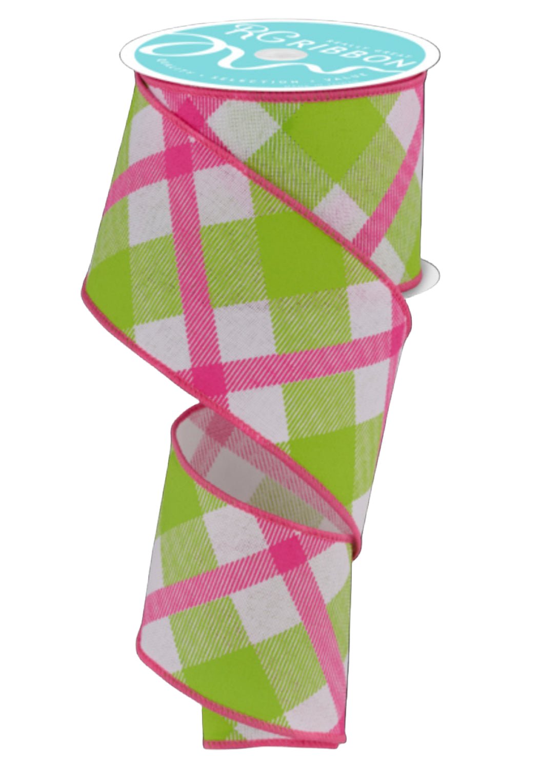 Diagonal plaid pink wired ribbon - Greenery MarketWired ribbonRG0168327