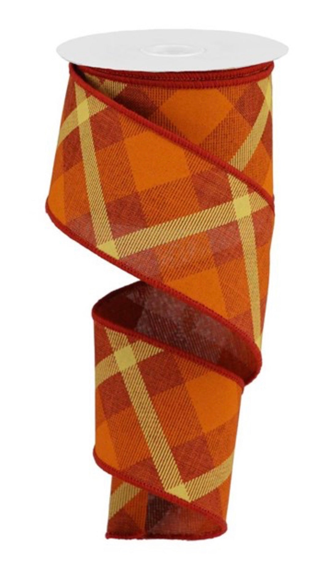 Diagonal plaid wired ribbon - rust, orange, and mustard - 2.5” - Greenery MarketWired ribbonRG01683MY