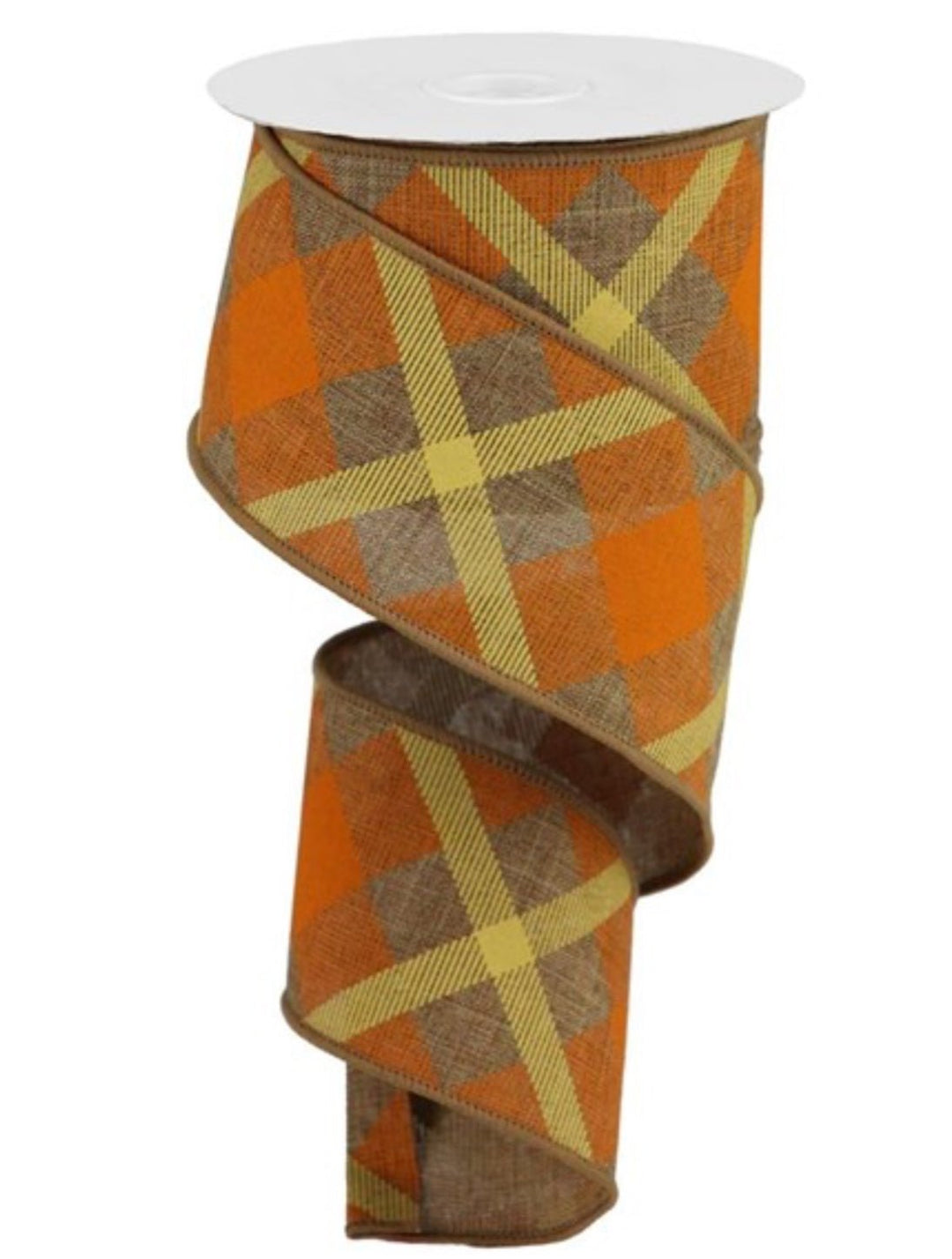 Diagonal plaid wired ribbon - tan, orange, and mustard - 2.5” - Greenery MarketWired ribbonRG01683RR