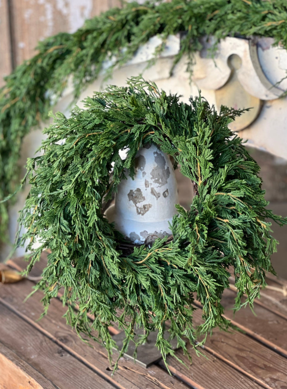 Draping Cedar 14” mini wreath, candle ring wreath - Greenery Marketwreath base & containersXVP9767