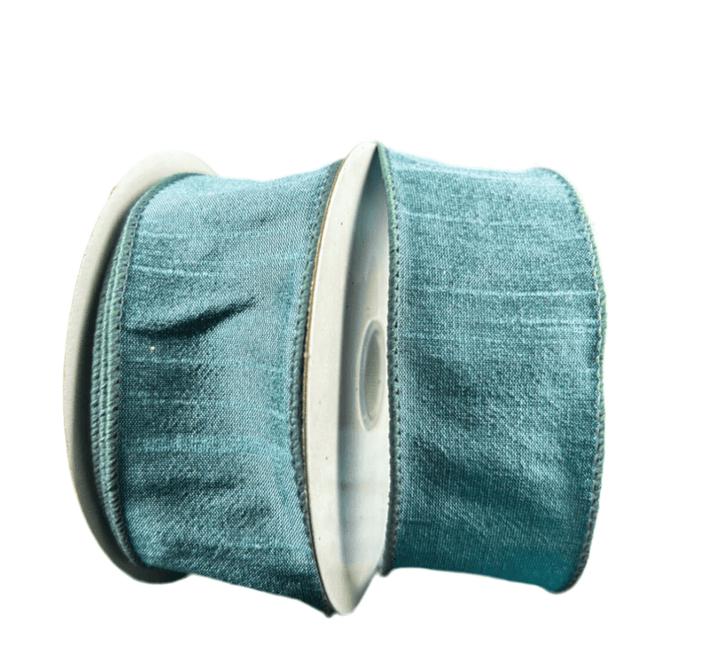 Dusty light blue solid wired faux dupioni 1.5” - Greenery MarketWired ribbon72434 - 09 - 05