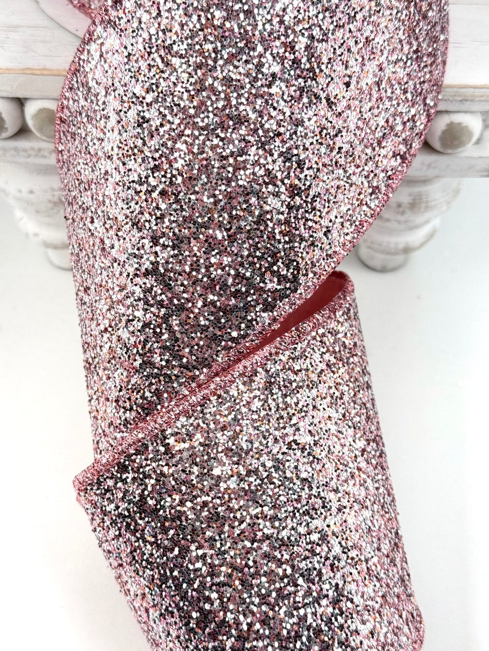 Dusty Rose Glitter Magic Farrisilk wired ribbon AS IS - 4” - Greenery Marketwired ribbonRA263-22