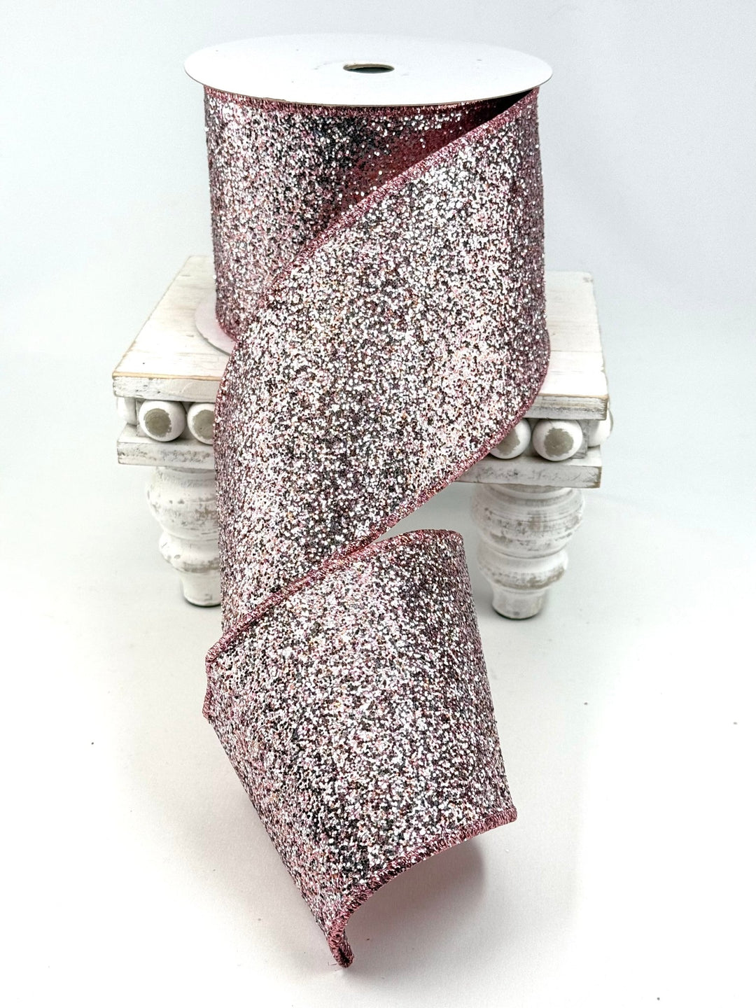 Dusty Rose Glitter Magic Farrisilk wired ribbon AS IS - 4” - Greenery Marketwired ribbonRA263-22