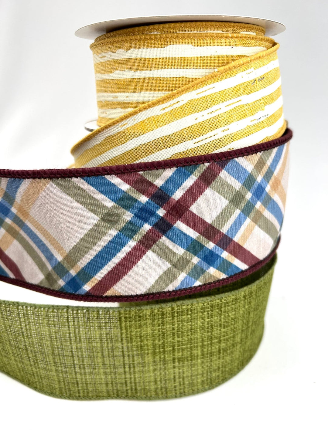 Eggplant And Mustard Bow Bundle x 3 Ribbons - Greenery MarketMustEggPlaidX3