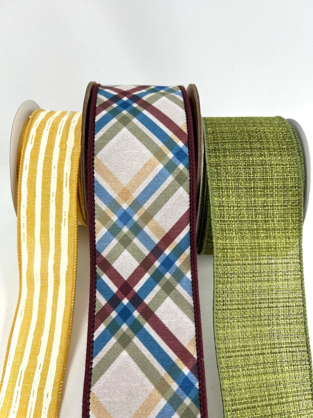 Eggplant And Mustard Bow Bundle x 3 Ribbons - Greenery MarketMustEggPlaidX3