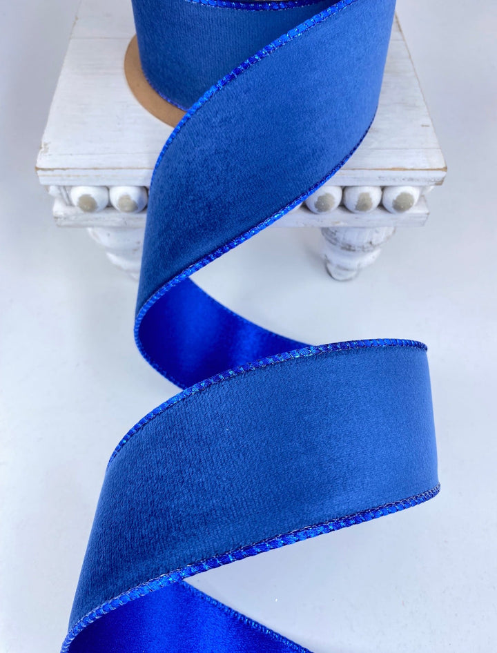 Electric Blue Reversible Classic Velvet Wired Ribbon - 2.5" - Greenery Market7115W-352-63E