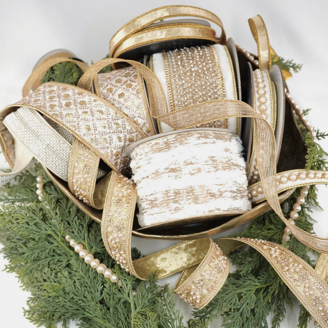 gold ribbon and pearl garland
