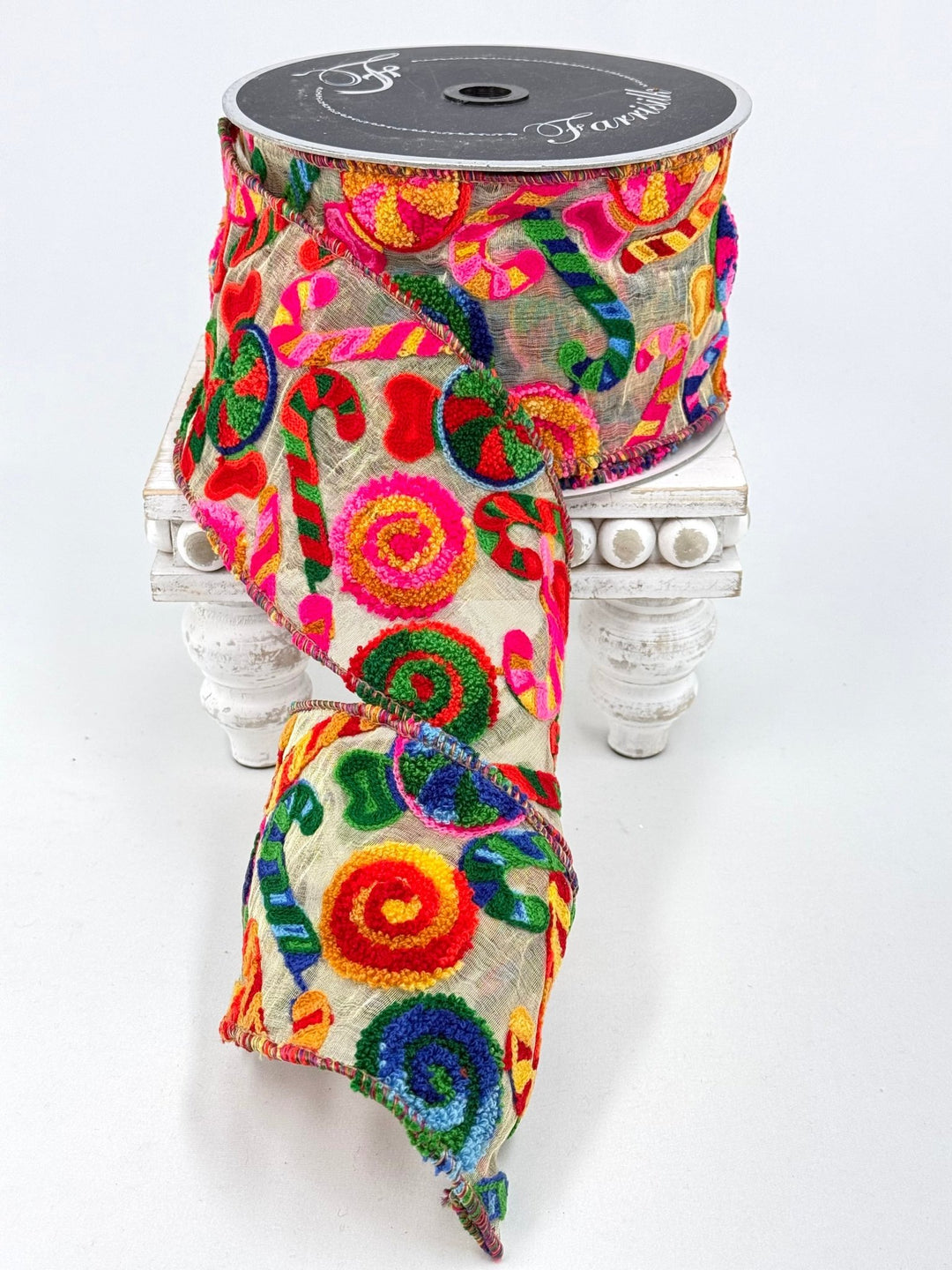 Embroidered Candies Farrisilk wired ribbon AS IS - 4” - Greenery Marketwired ribbonRG956-32