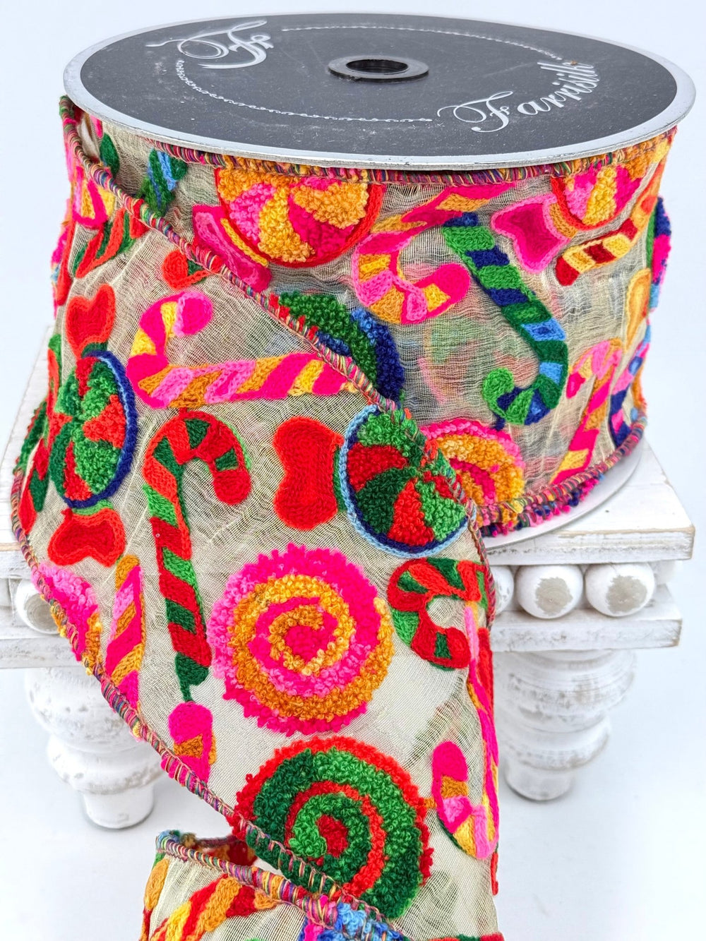 Embroidered Candies Farrisilk wired ribbon AS IS - 4” - Greenery Marketwired ribbonRG956-32