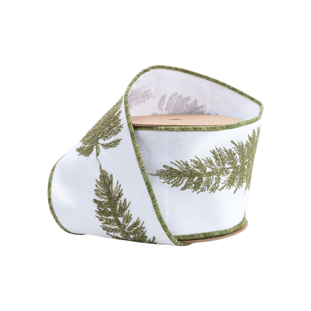 Embroidered Trees Wired Canvas Ribbon - 4" - Greenery Market6918W - 029 - 100E