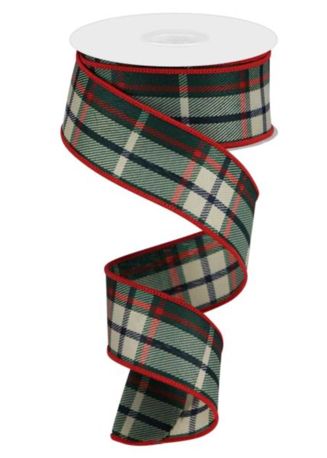 Emerald and Red plaid 1.5” wired ribbon - Greenery MarketWired ribbonRN5806