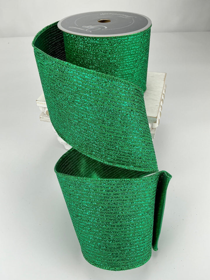 Emerald glitter stripe 4” farrisilk wired ribbon - Greenery MarketRibbons & TrimRA110 - 55