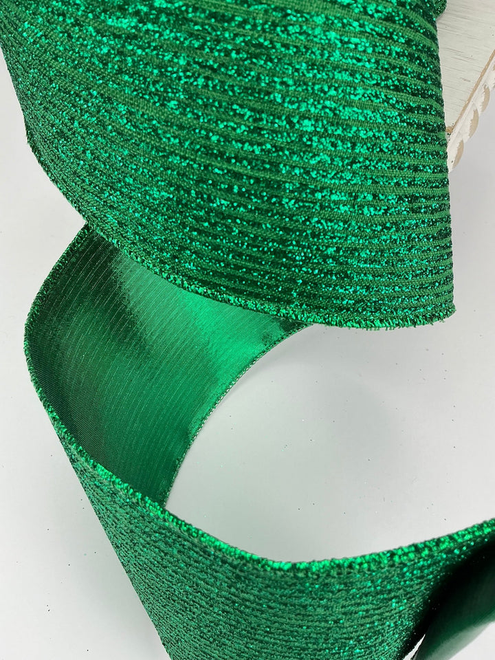 Emerald glitter stripe 4” farrisilk wired ribbon - Greenery MarketRibbons & TrimRA110 - 55