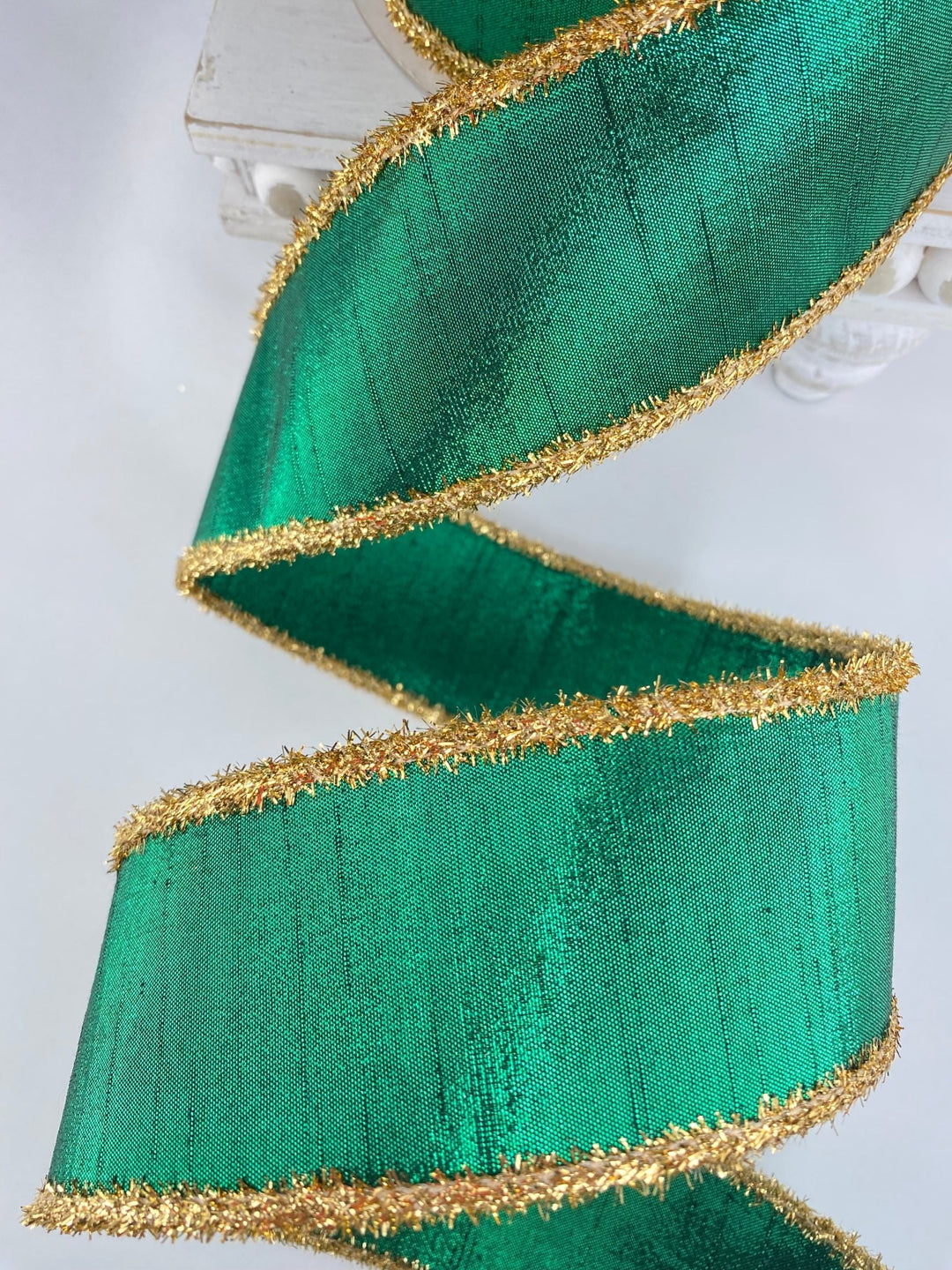 Emerald & Gold Tinsel Borders Farrisilk Wired Ribbon - 2.5" - Greenery MarketRK791 - 10
