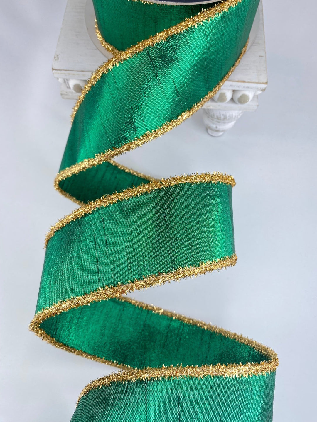 Emerald & Gold Tinsel Borders Farrisilk Wired Ribbon - 2.5" - Greenery MarketRK791 - 10