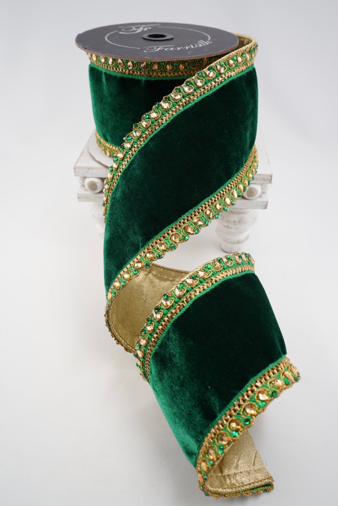 Emerald green Farrisilk king edwards velvet tree ribbon - 4” - Greenery Marketwired ribbonRK340-55