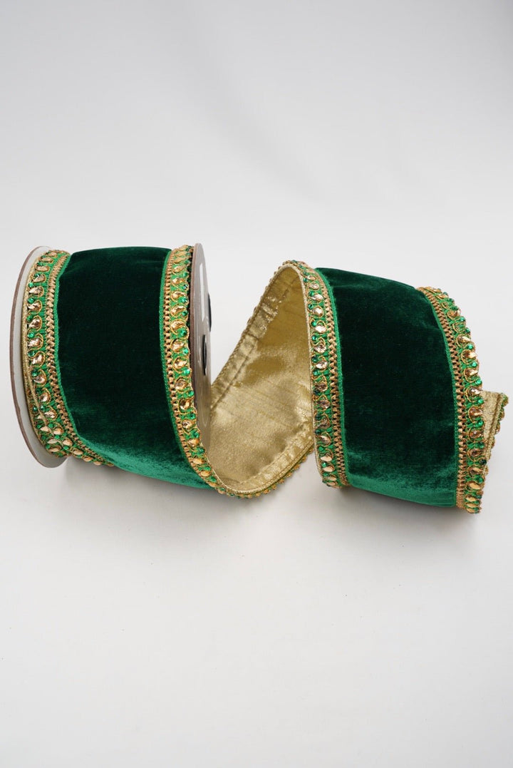 Emerald green Farrisilk king edwards velvet tree ribbon - 4” - Greenery Marketwired ribbonRK340-55