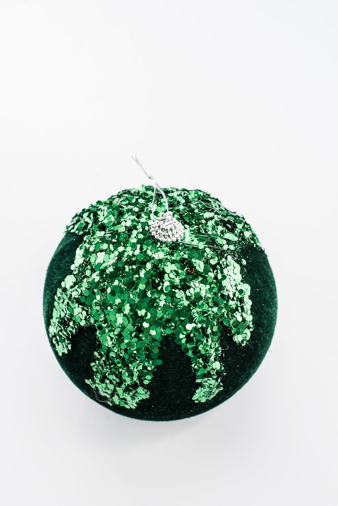 Emerald Green Ornament Sequin Velvet Ball - 5" - Greenery Market86666EMGN