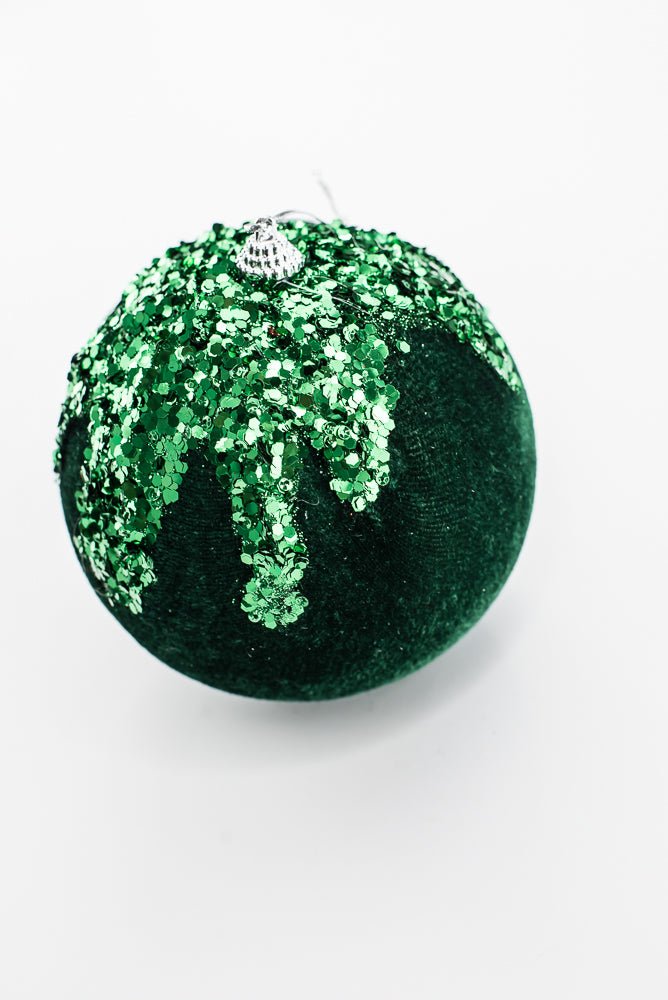 Emerald Green Ornament Sequin Velvet Ball - 5" - Greenery Market86666EMGN