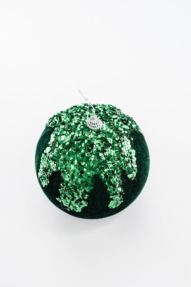 Emerald Green Ornament Sequin Velvet Ball - 5" - Greenery Market86666EMGN