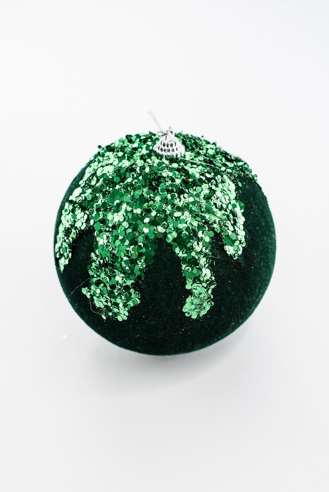 Emerald Green Ornament Sequin Velvet Ball - 5" - Greenery Market86666EMGN