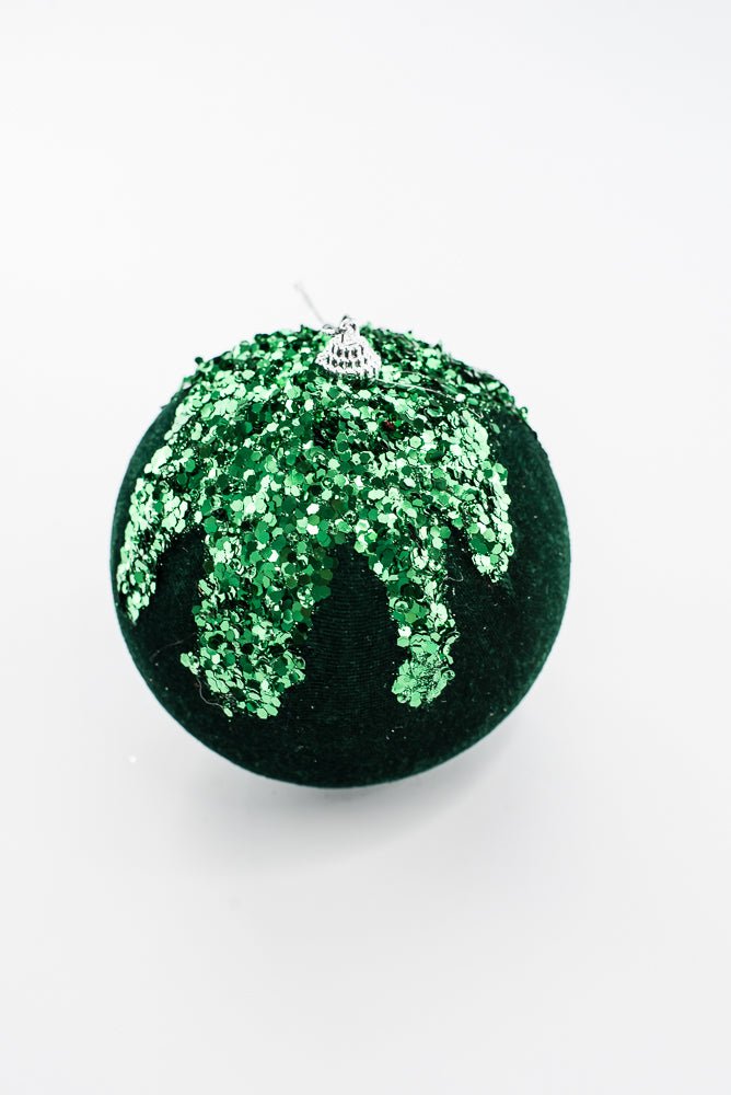 Emerald Green Ornament Sequin Velvet Ball - 5" - Greenery Market86666EMGN