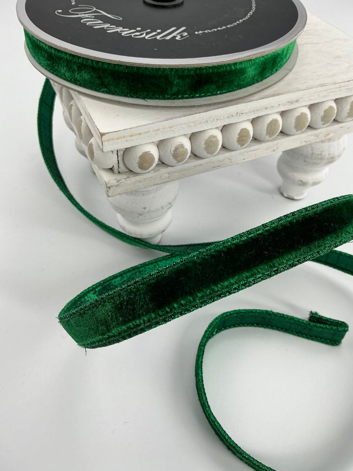 Emerald green plush velvet luster .75” farrisilk wired ribbon - Greenery MarketRibbons & TrimRV000 - 55