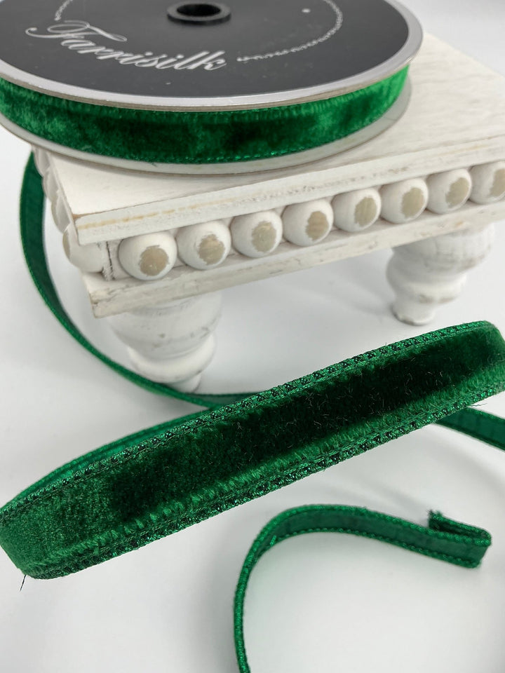 Emerald green plush velvet luster .75” farrisilk wired ribbon - Greenery MarketRibbons & TrimRV000 - 55