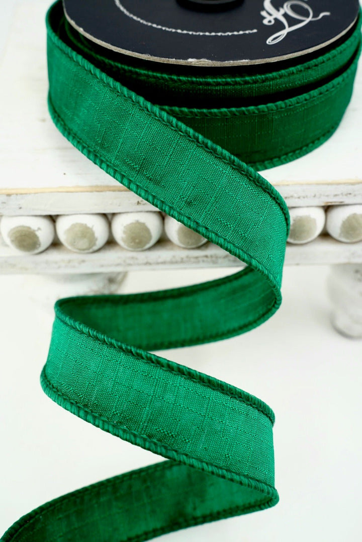 Emerald green shabby silk 1” farrisilk wired ribbon - Greenery MarketRibbons & TrimRK114-55