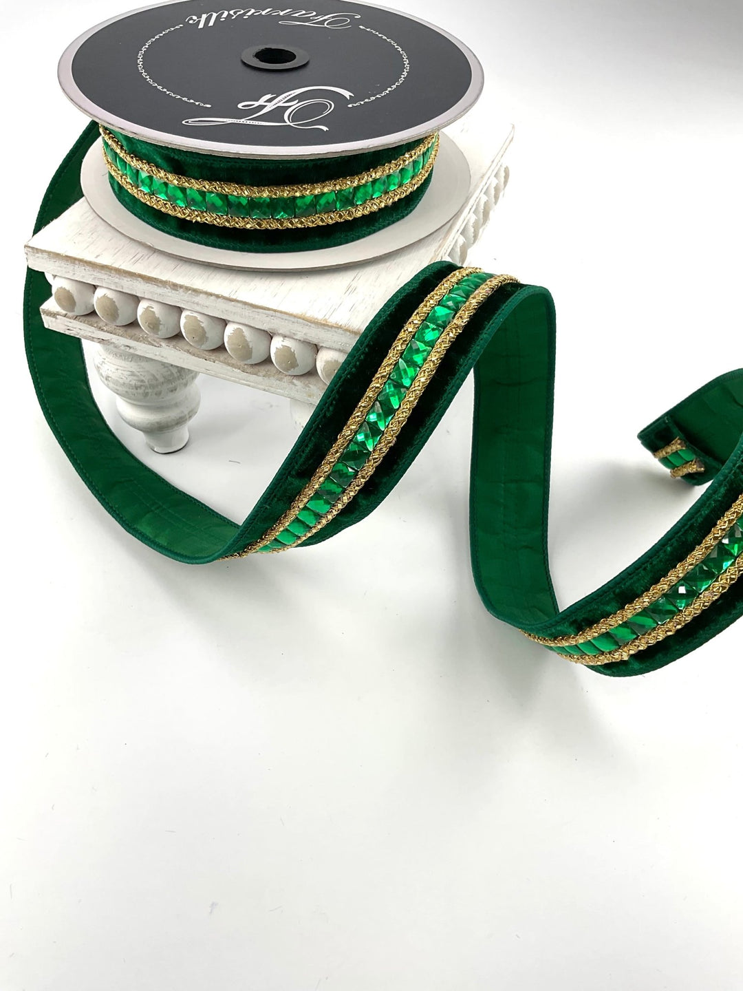 Emerald green velvet jewelry gemstones 1.5” farrisilk wired ribbon - Greenery MarketRibbons & TrimRG250-55