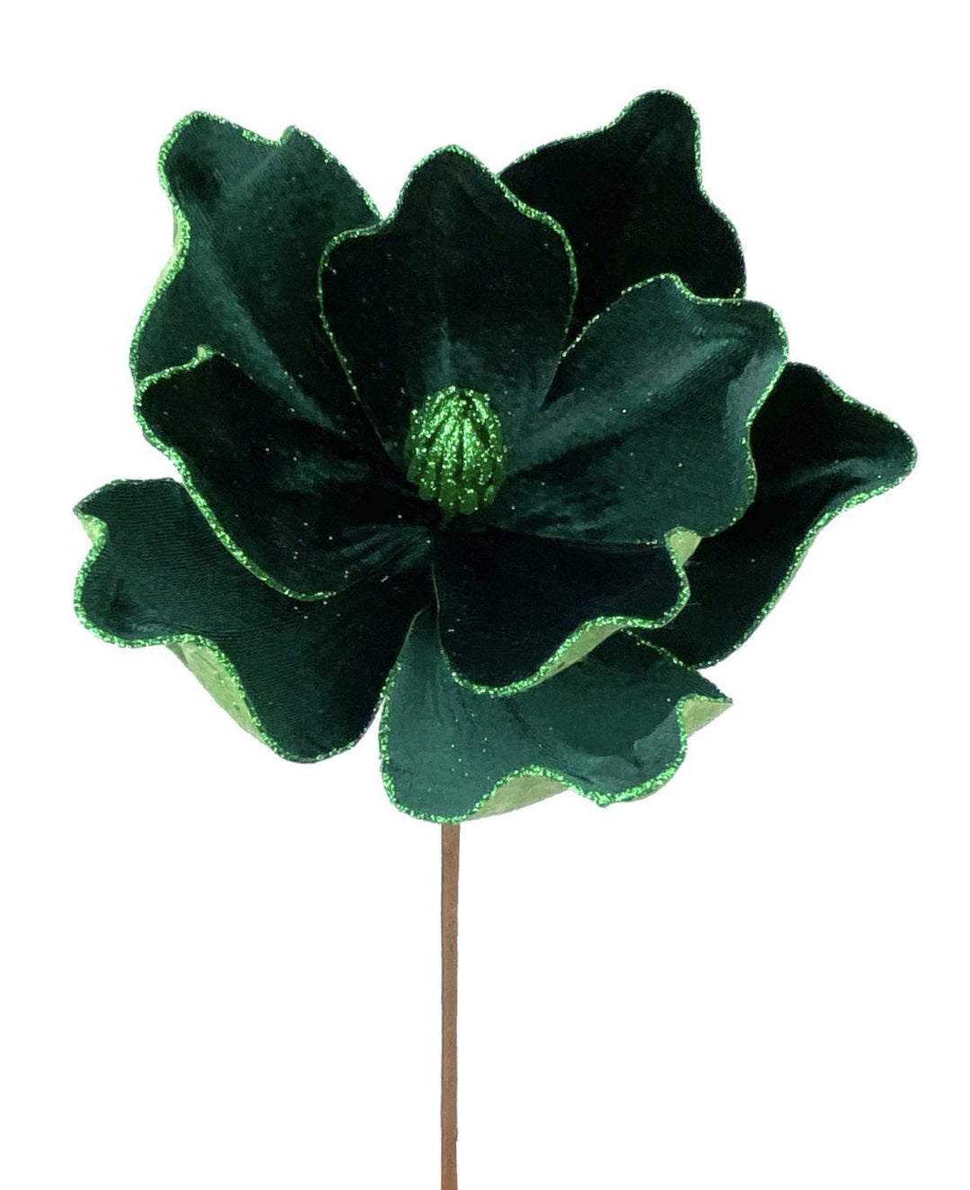 Emerald green velvet magnolia with glitter edge - Greenery Marketartificial flowers85318DKGN