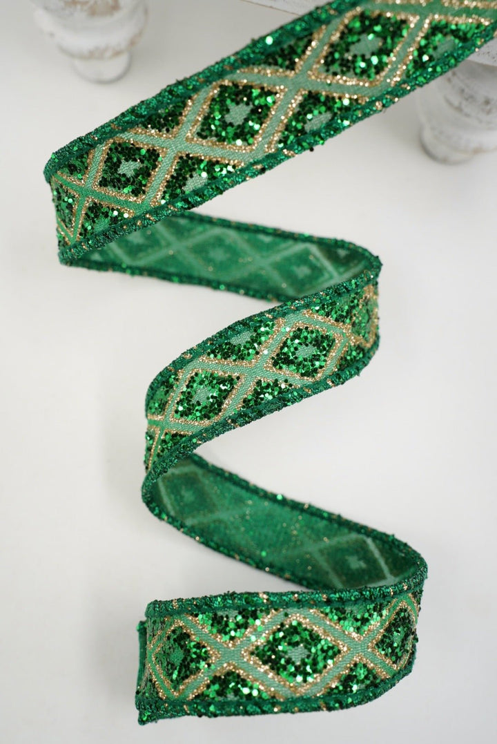 Emerald Marquise Diamond Farrisilk Wired Ribbon - 1" - Greenery MarketRK281-55