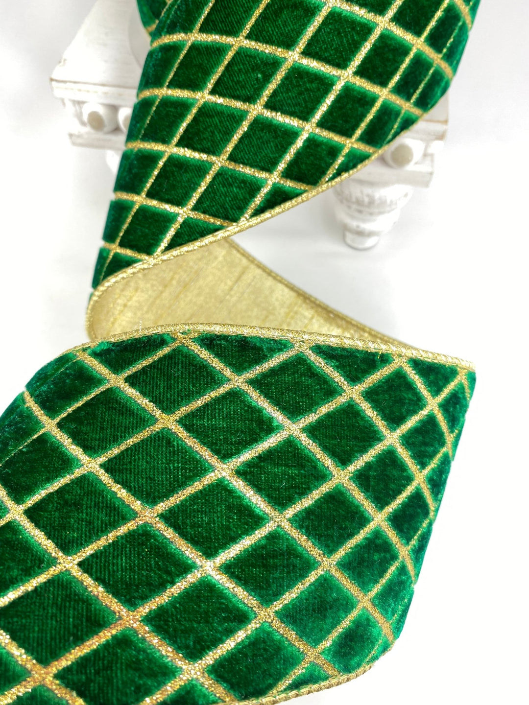 Emerald Metallic Diamond Farrisilk Wired Ribbon - 4" - Greenery MarketRG454 - 55
