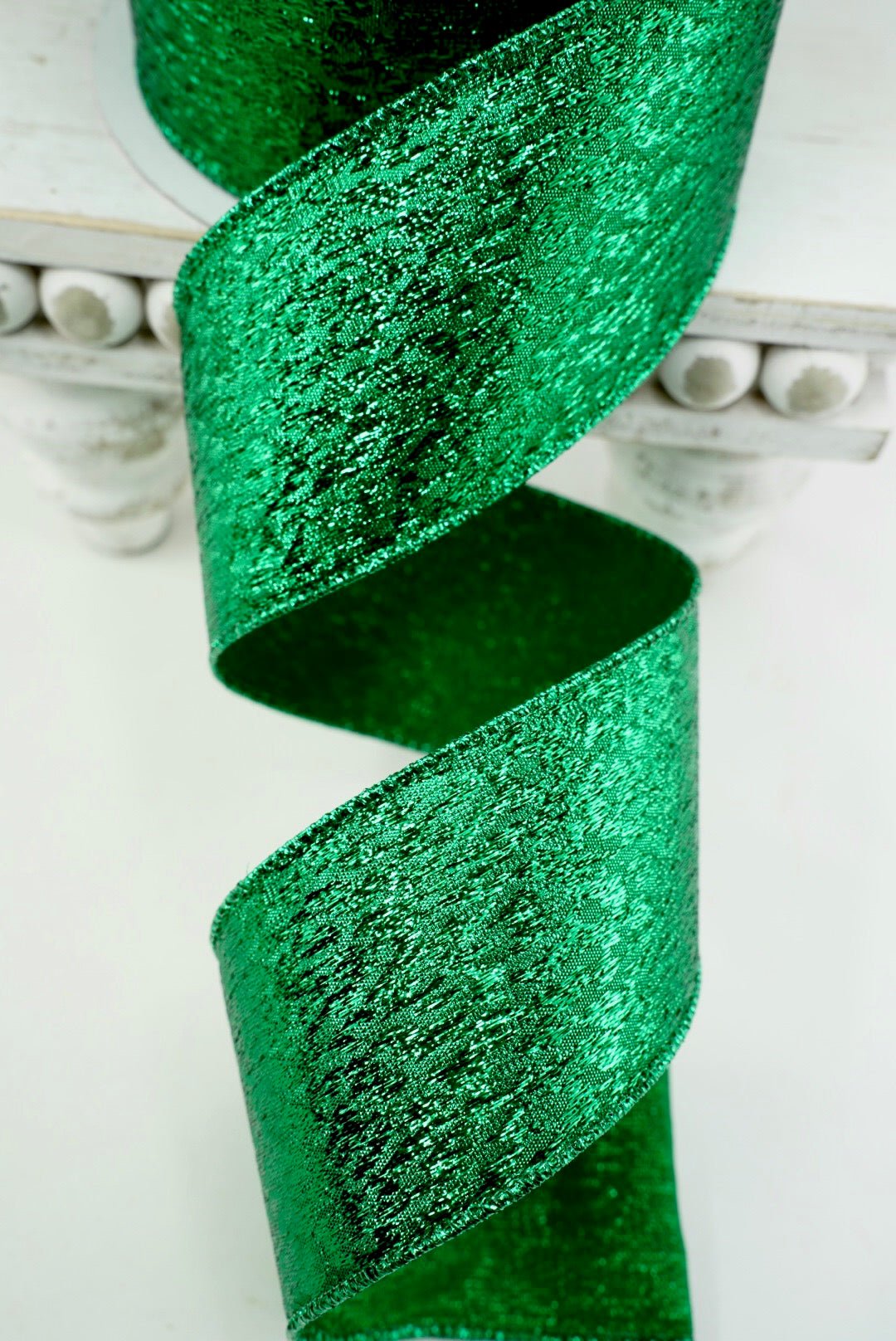 Emerald Metallic Tinsel Farrisilk Wired Ribbon - 2.5" - Greenery MarketRS151-55
