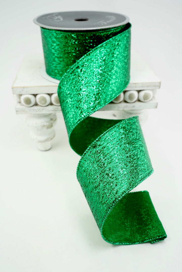 Emerald Metallic Tinsel Farrisilk Wired Ribbon - 2.5" - Greenery MarketRS151-55