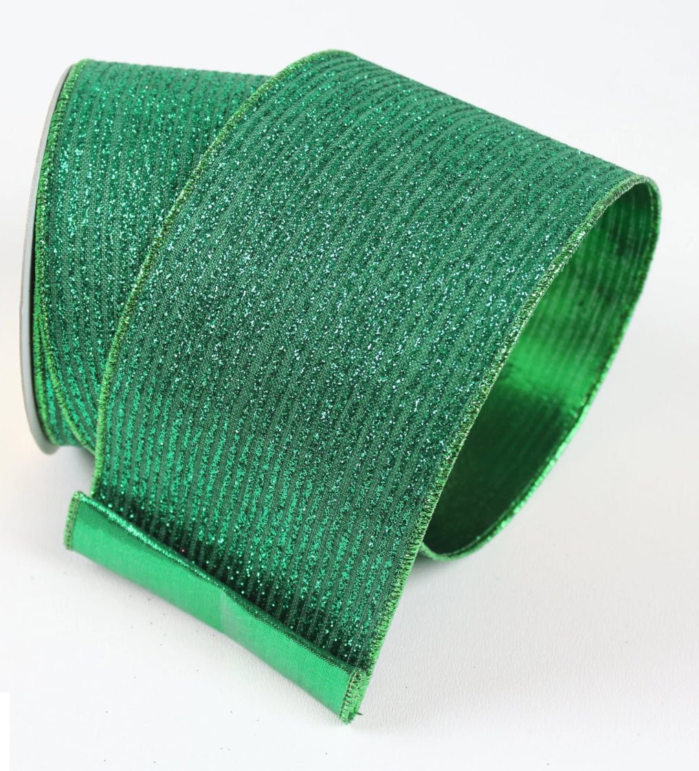 Emerald Random Stripes Farrisilk Wired Ribbon - 2.5" - Greenery MarketRA109 - 55
