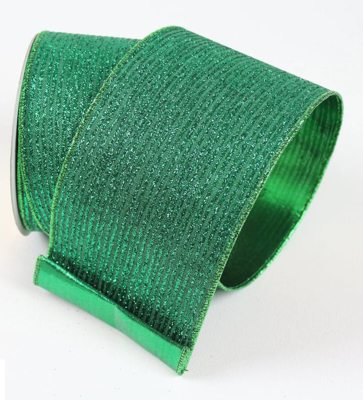 Emerald Random Stripes Farrisilk Wired Ribbon - 2.5" - Greenery MarketRA109 - 55