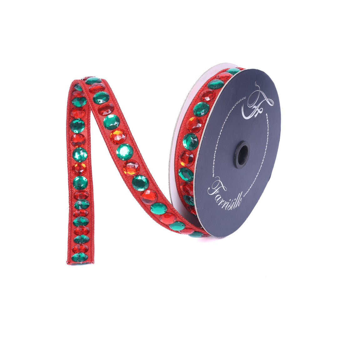 Emerald & Red Gumdrop Garland Farrisilk Wired Ribbon - .75" - Greenery MarketRK832-48