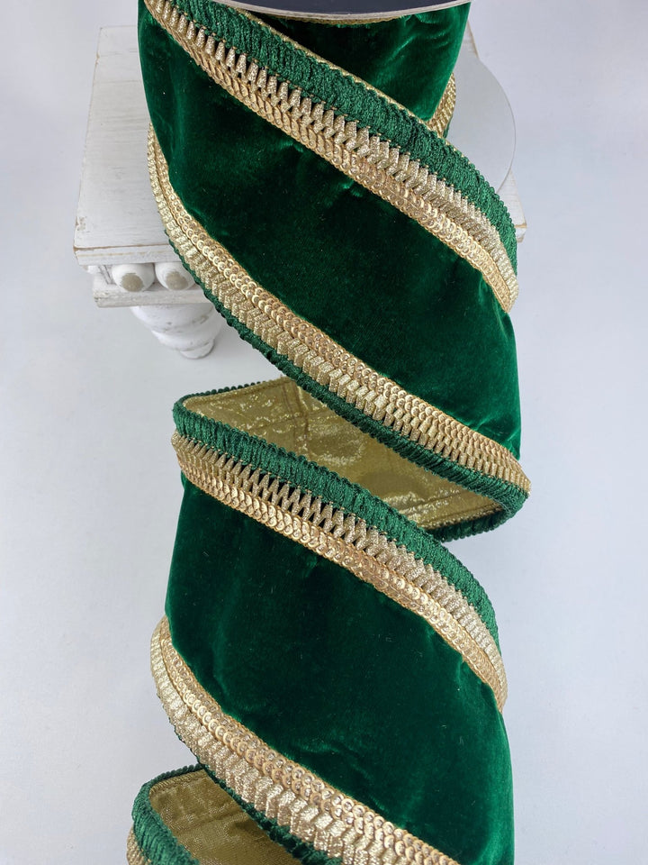 Emerald Royal Fringe Farrisilk Wired Ribbon - 4" - Greenery MarketRK315 - 55